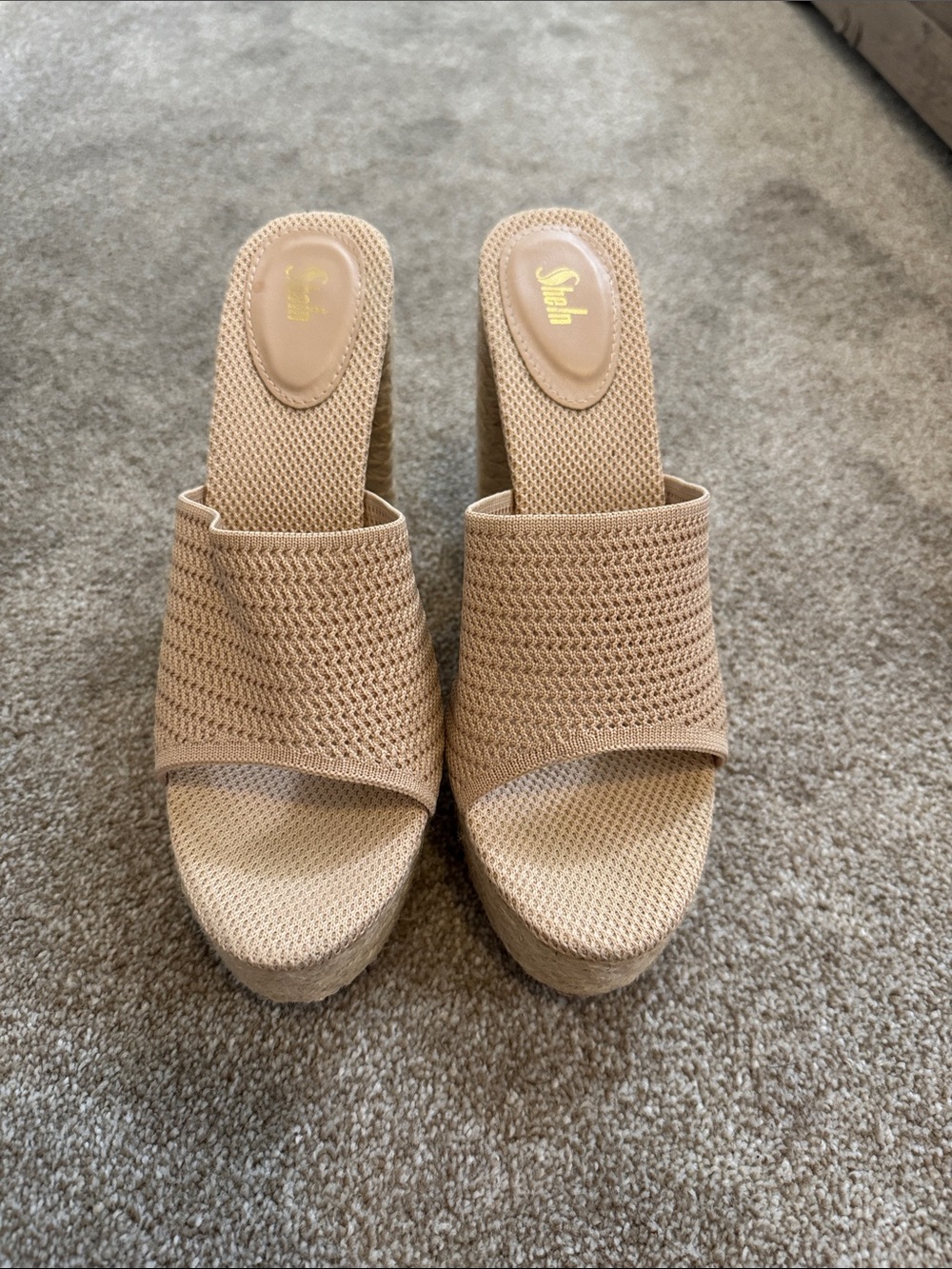 Soda Neutral Knit Platform Wedge Mules